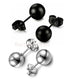 2 Pairs 316L Surgical-Steel Black & Silver Round Ball Men & Women Stud Earrings